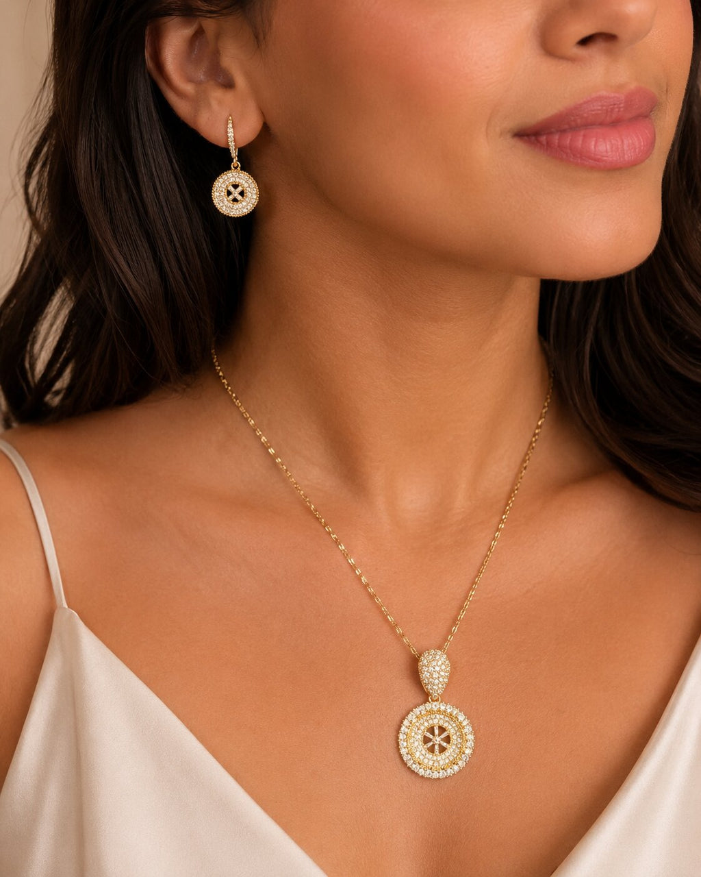 Radiant Circle Pendant & Earrings Set