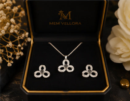 Noir Trinity Bloom Locket & Earrings Set