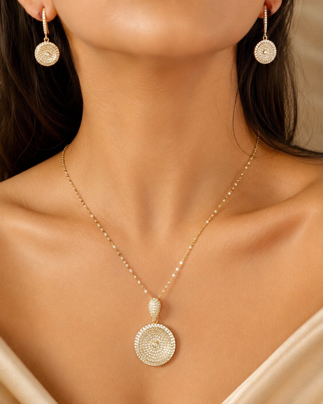 Luna Radiance Round Locket & Earrings Set