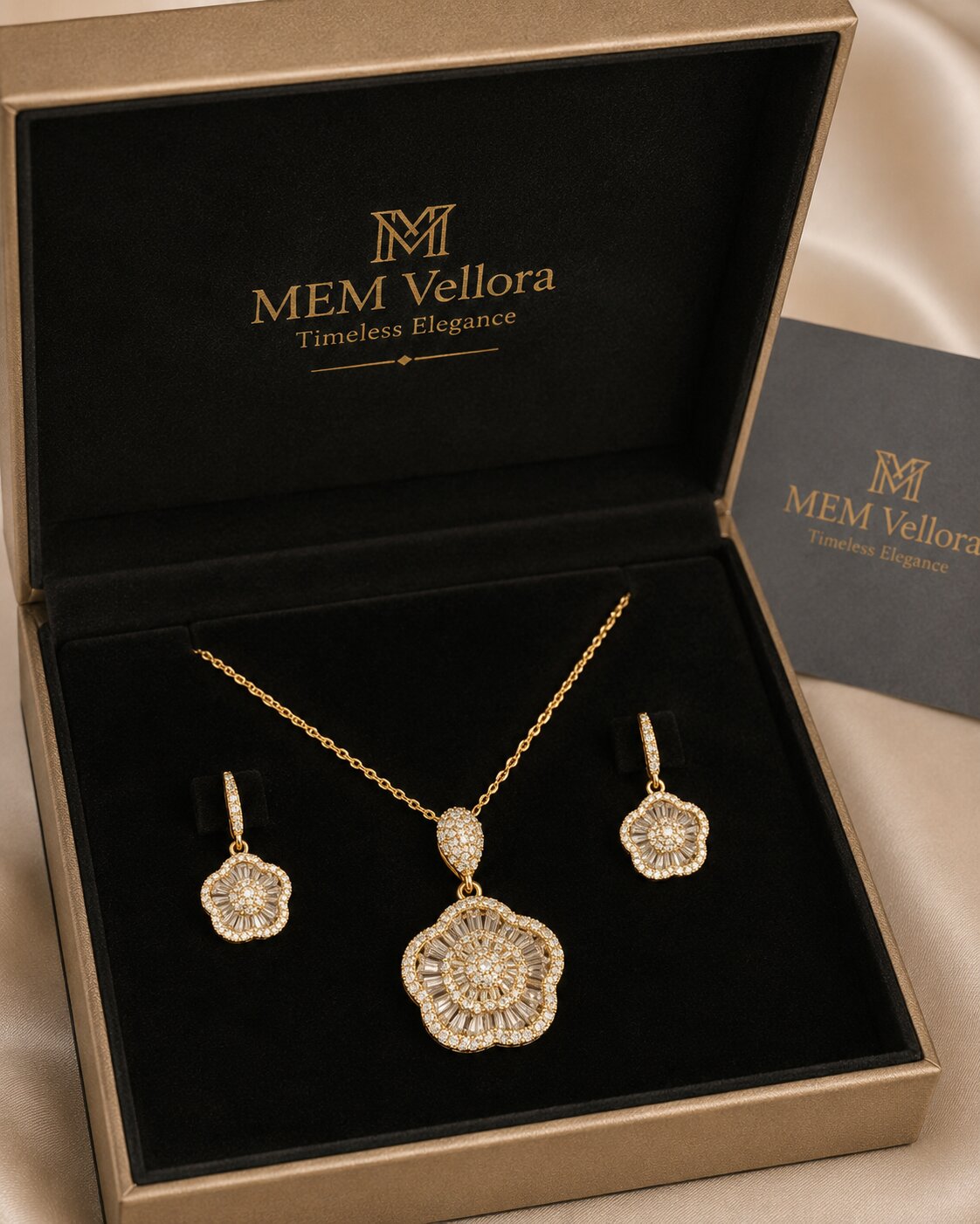Celestial Bloom Locket & Earrings Set