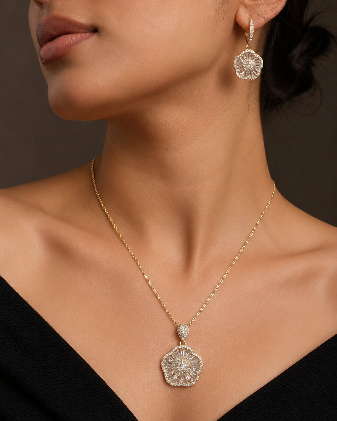 Celestial Bloom Locket & Earrings Set