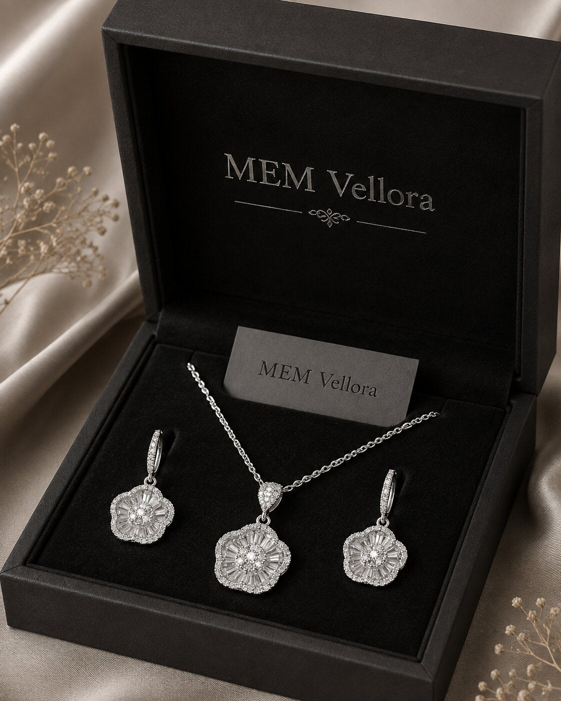 Celestial Bloom Locket & Earrings Set