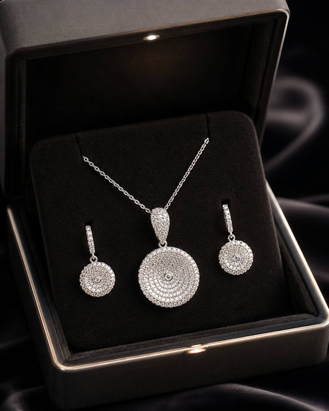 Luna Radiance Round Locket & Earrings Set