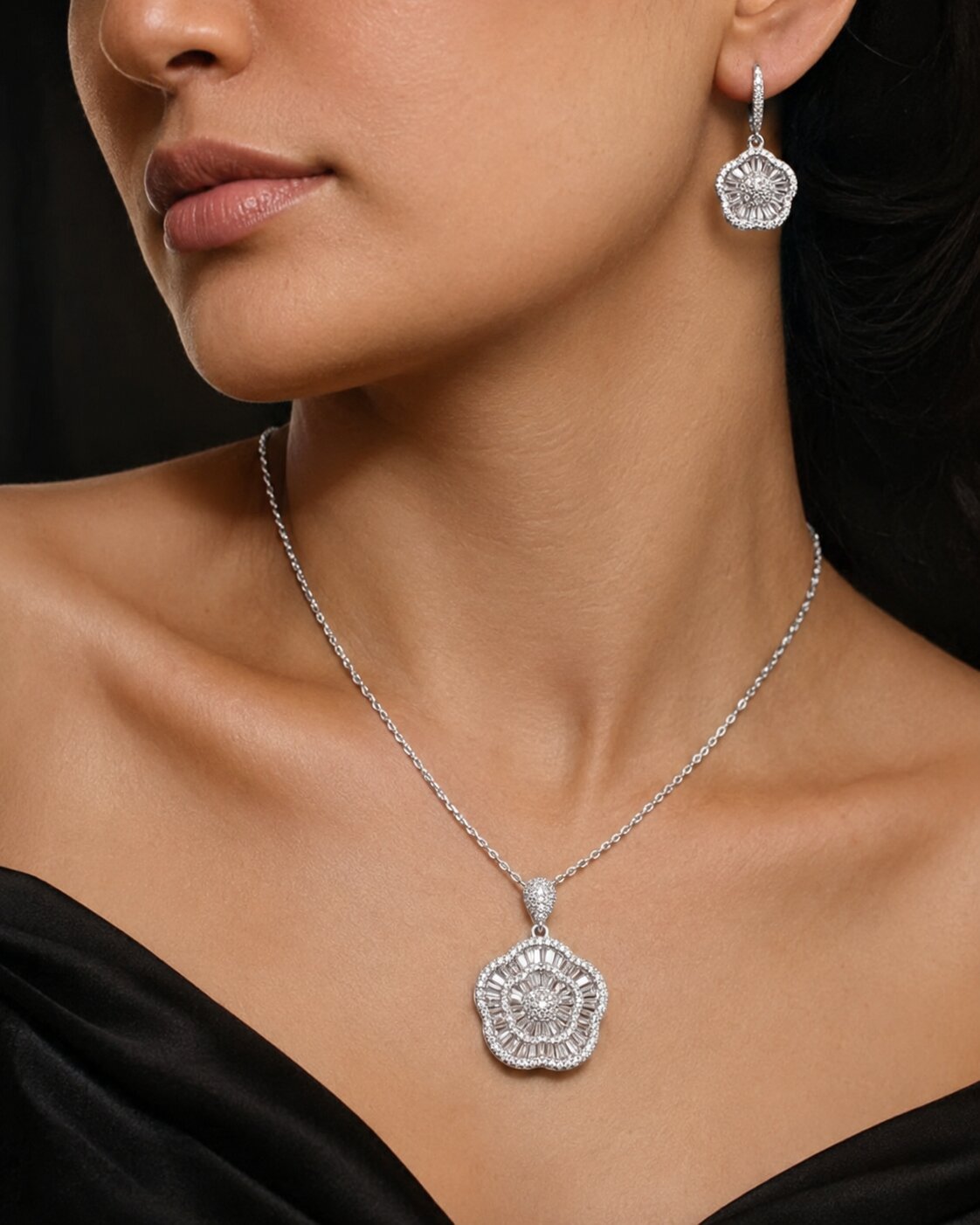 Celestial Bloom Locket & Earrings Set