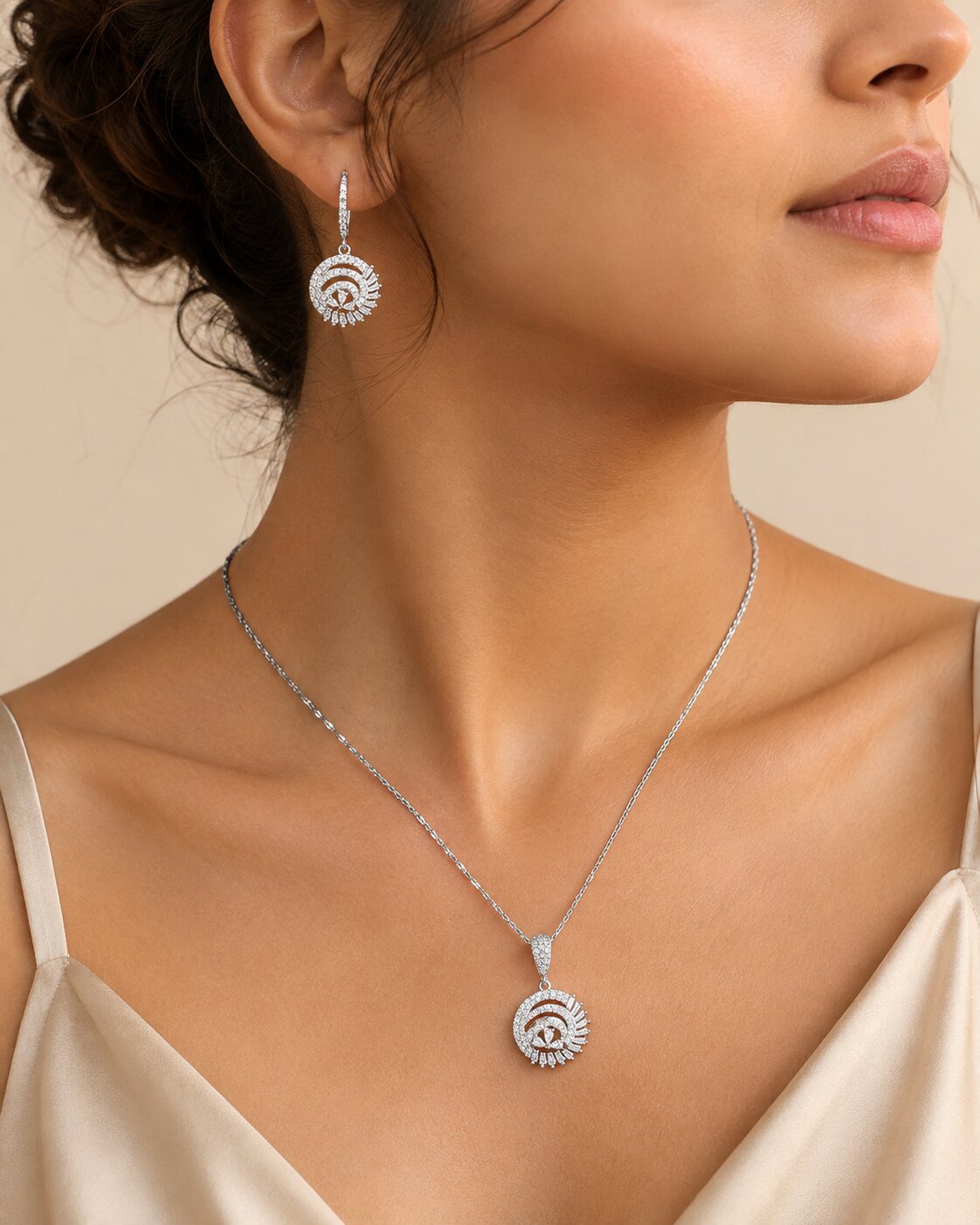 Celestial Spiral Locket & Earrings Set